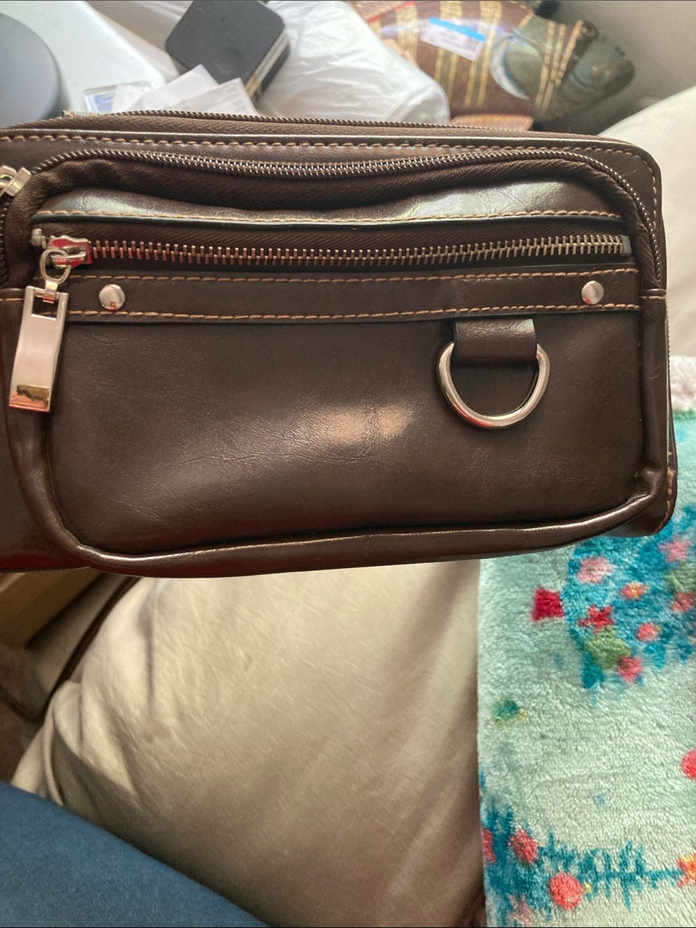 Rosetti Brown Leather Men’s Belt Bag with Front D-Ring
